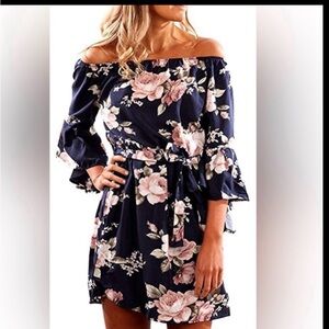 NWOT Gorgeous Floral Strapless Dress Navy Pink White